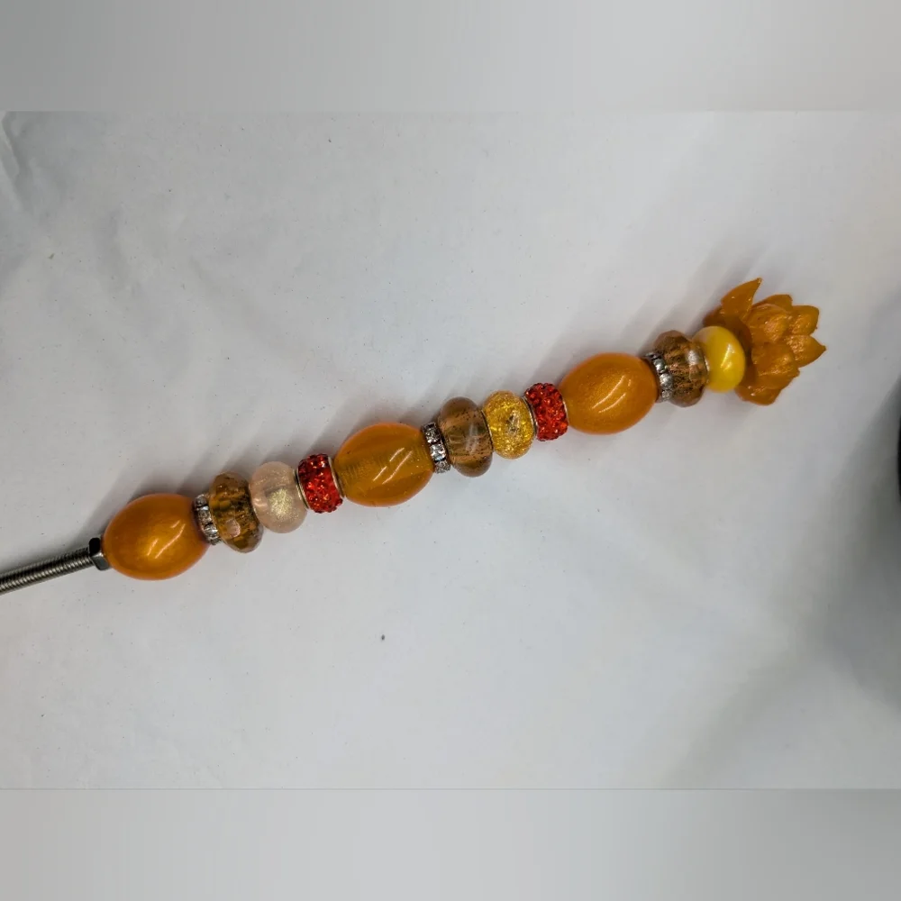Orange Beaded Fairy Wand/Plant/Garden Stake W/Resin Succulent/Rose Topper